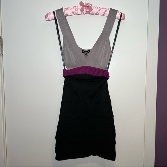 bebe Y2K Bodycon Bandage Mini Dress Silver/Purple/Black Size XS - Picture 2 of 7